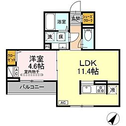 エスペリア淵野辺 2階1LDKの間取り