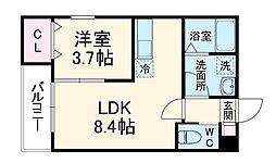 ジーメゾン春日部ウェスト 3階1LDKの間取り