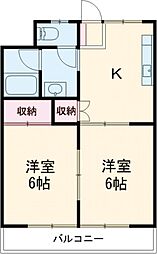 ロイヤル大嶋 1階2DKの間取り