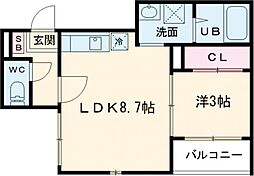 ハーモニーテラス花園伊町 2階1LDKの間取り