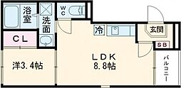 エーデルシュタイン花園伊町 1階1LDKの間取り
