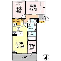 リシェスみのり台　B棟 1階3LDKの間取り