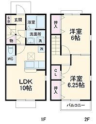 フォーリア今泉 1階2LDKの間取り