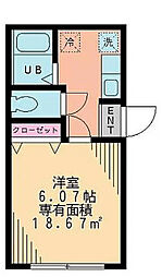 モデュロール豪徳寺 3階1Kの間取り