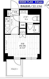 ステージグランデ府中東 3階1Kの間取り