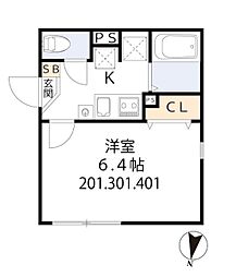 グラシア・ベイ大森 3階1Kの間取り