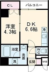 クオリタス浜田山 1階1DKの間取り