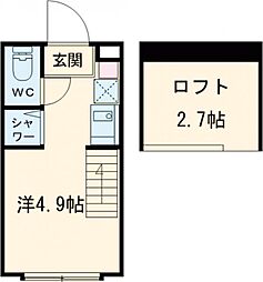 ハーモニーテラス桜上水II 2階ワンルームの間取り