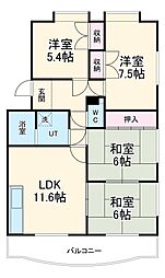 サニーコート朝宮 3階4LDKの間取り