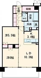 トラープランド蒼麗館 6階2LDKの間取り