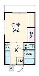 ハイツ松清III 2階1Kの間取り