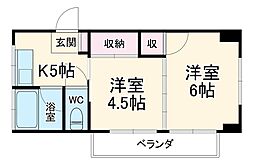 萩赤門ビル 1階2Kの間取り