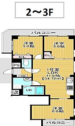 ガーネットコートII 301 3階3LDKの間取り