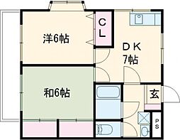 エーデルハイム 2階2DKの間取り