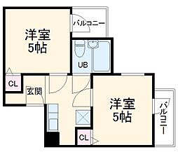 六龍苑岡町 1階2Kの間取り