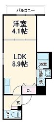 グランディール高畑 2階1LDKの間取り