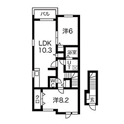 アンベリール 2階2LDKの間取り