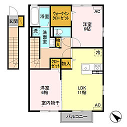 ワイ・ヴィクトワール　Ｂ 2階2LDKの間取り