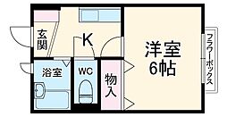 リッツ白梅A棟 1階1Kの間取り