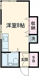 シーベンブルー 2階ワンルームの間取り