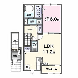 東武伊勢崎線 韮川駅 徒歩19分の賃貸アパート 2階1LDKの間取り