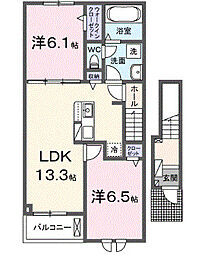 東武小泉線 太田駅 徒歩30分の賃貸アパート 2階2LDKの間取り