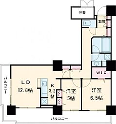 ロイヤルパークスタワー南千住 6階2LDKの間取り
