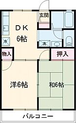 ピークエステート 1階2DKの間取り