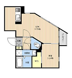 プリュネル宮城 3階1LDKの間取り