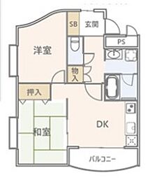 エスパル汐見 2階2DKの間取り