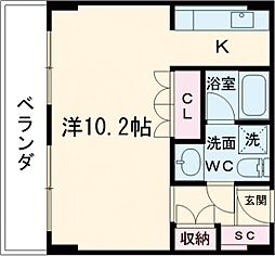 京王線 千歳烏山駅 徒歩4分の賃貸マンション 6階1Kの間取り