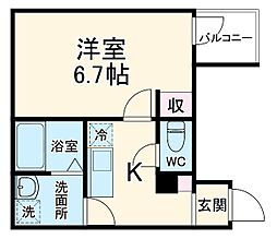 Ｊ−Ｍａｉｓｏｎ矢部II 2階1Kの間取り