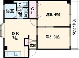 幸レジデンス 2階2DKの間取り