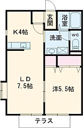 サンガーデンD棟 1階1LDKの間取り