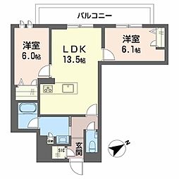 JR東海道本線 安城駅 徒歩16分の賃貸マンション 2階2LDKの間取り