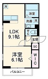 D-ROOM甲府市徳行3丁目 203 2階1LDKの間取り