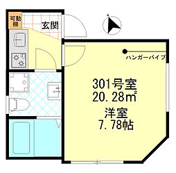ノーブル四ツ木 3階1Kの間取り