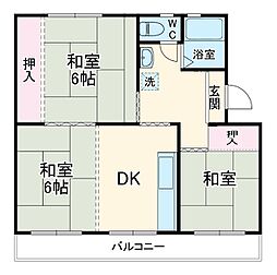 西小中台団地　7号棟 5階3DKの間取り