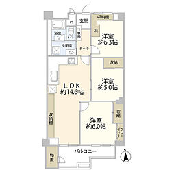 京王北野マンション 1階3LDKの間取り