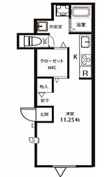 プラウド 1階ワンルームの間取り