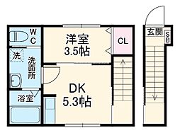 べレガンス鷹之台 2階1DKの間取り
