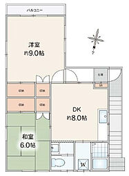 コーポワタナベII 2階2DKの間取り