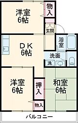クレールＡ 2階3DKの間取り