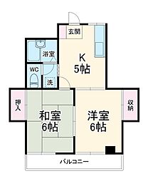 シュガーハイツＤ棟 3階2Kの間取り