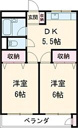 ＴＣハイツ田無 3階2DKの間取り
