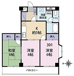 サンライズ春日 3階3Kの間取り