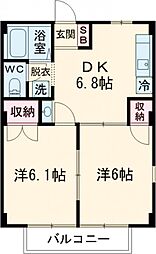 グリーンヒルズなかのIII 2階2DKの間取り