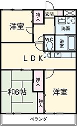 トリーハイツ西端 4階3DKの間取り