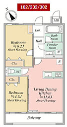 ＭＯＣＸＩＯＮ　ＫＡＷＡ 2階2LDKの間取り