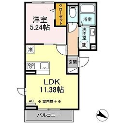 メタルフォックス 2階1LDKの間取り